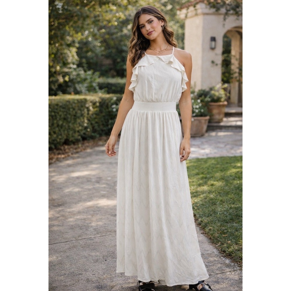Q2 Alter'd State Maxi Dress Ivory Cream Chevron Silver Small Spring Beach Pic